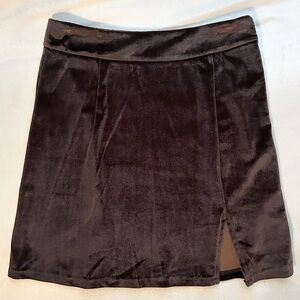 Pretty Garbage Velvet Velour Brown Mini Skirt w slit Sz M sexy cute fun party